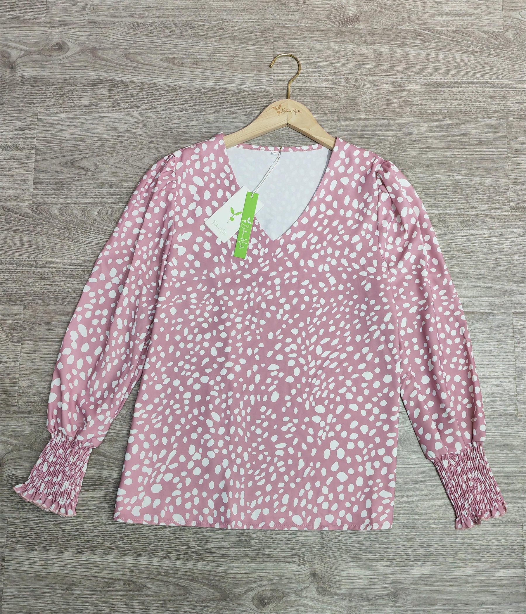 Naturlux® - Pink V-neck Print Round Neck Top