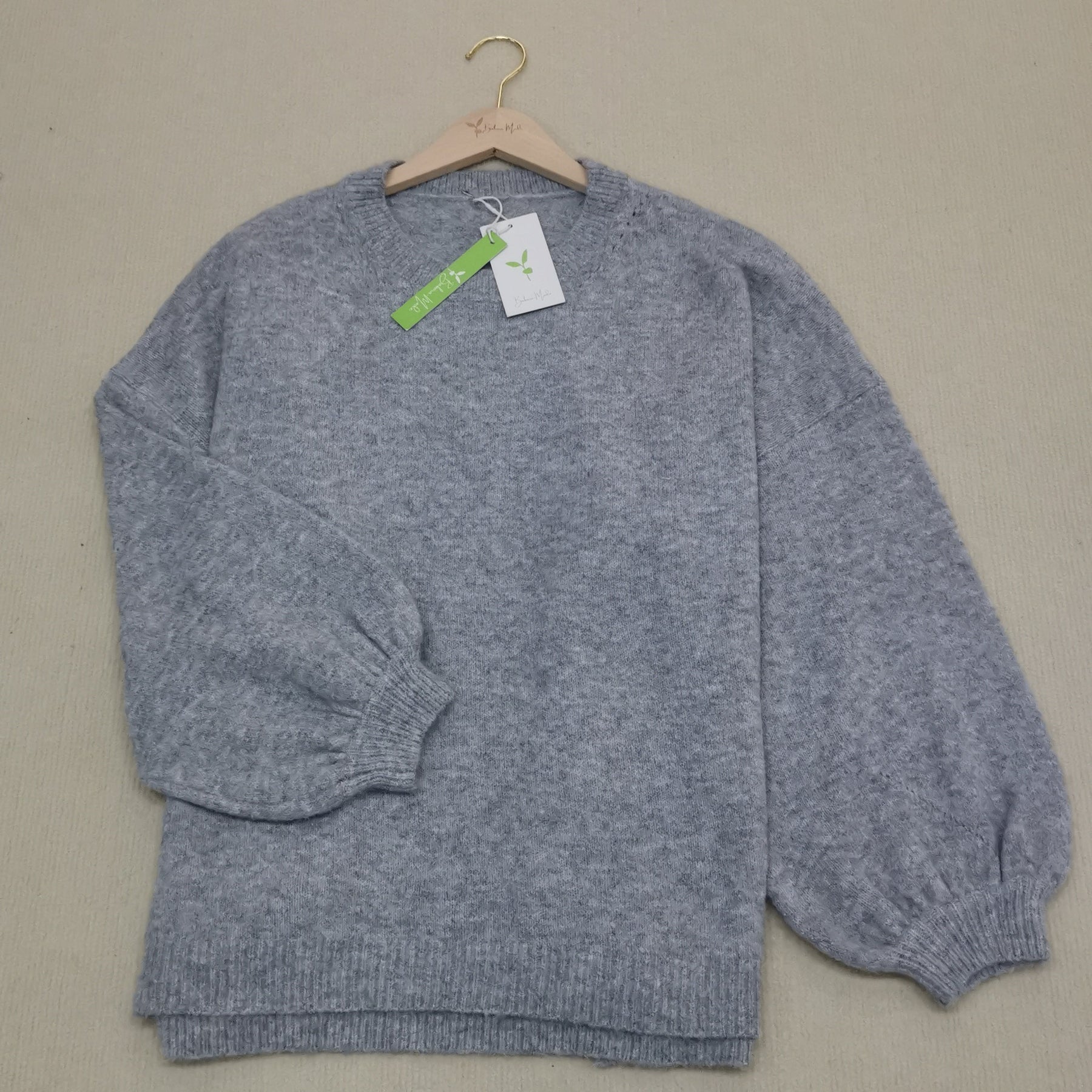 Monci® - Baggy Plain Grey Crew Neck Sweater