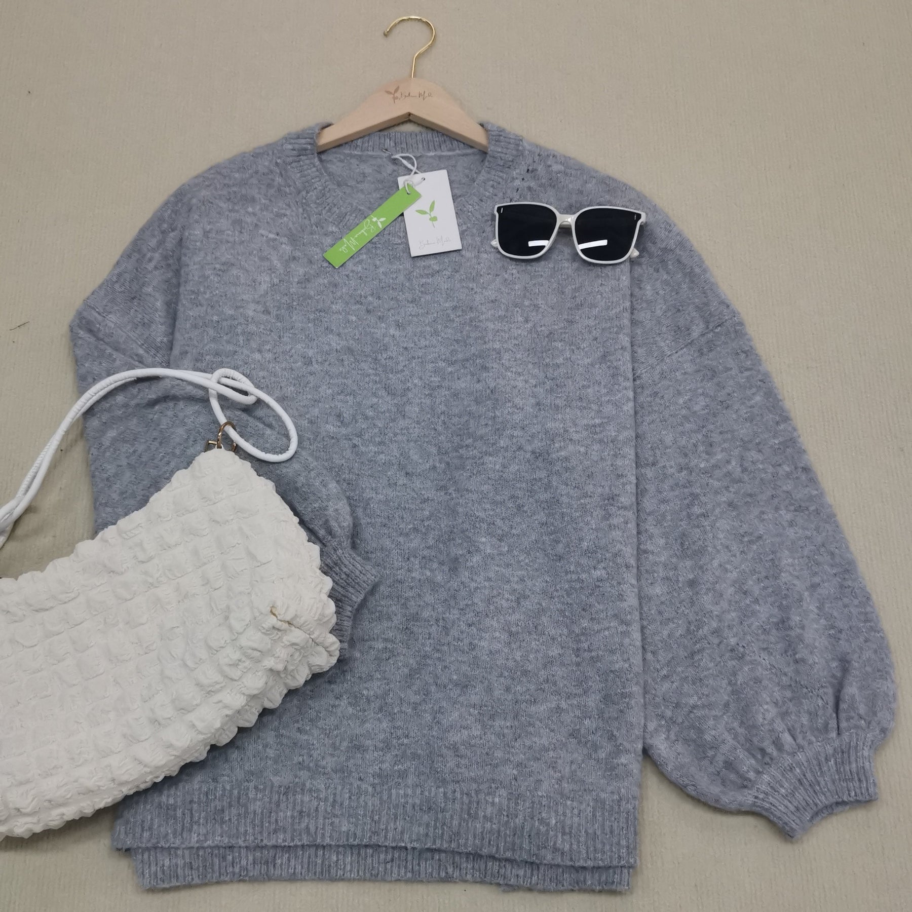 Monci® - Baggy Plain Grey Crew Neck Sweater