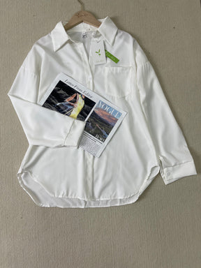 StrickSinn® - White plain shirt with collar and long sleeves