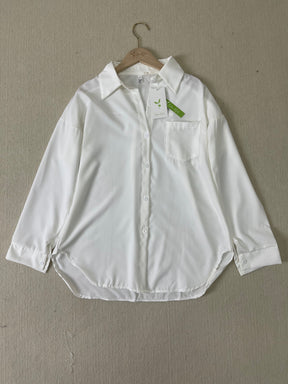 StrickSinn® - White plain shirt with collar and long sleeves