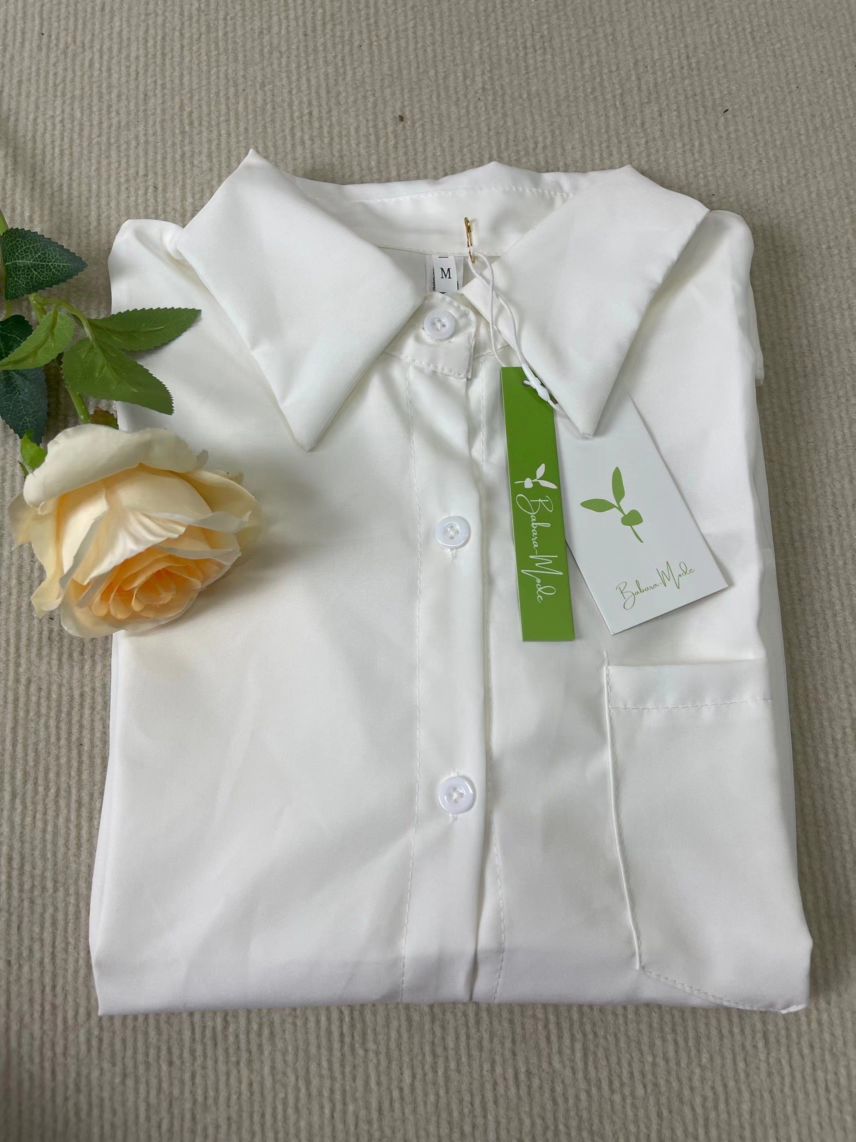 StrickSinn® - White plain shirt with collar and long sleeves