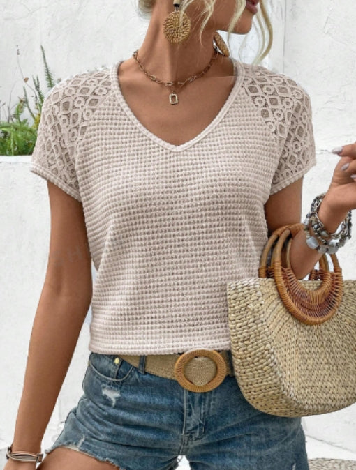 Apricot lace round neck top