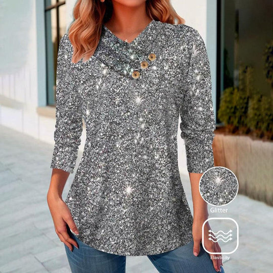 WinterTrend® - Silver long-sleeved top with V-neck