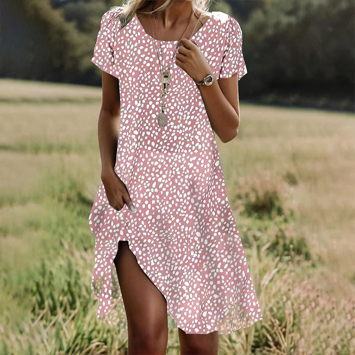 Pink dot mini dress