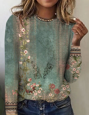 FallStil® - Long-sleeved top with green floral print