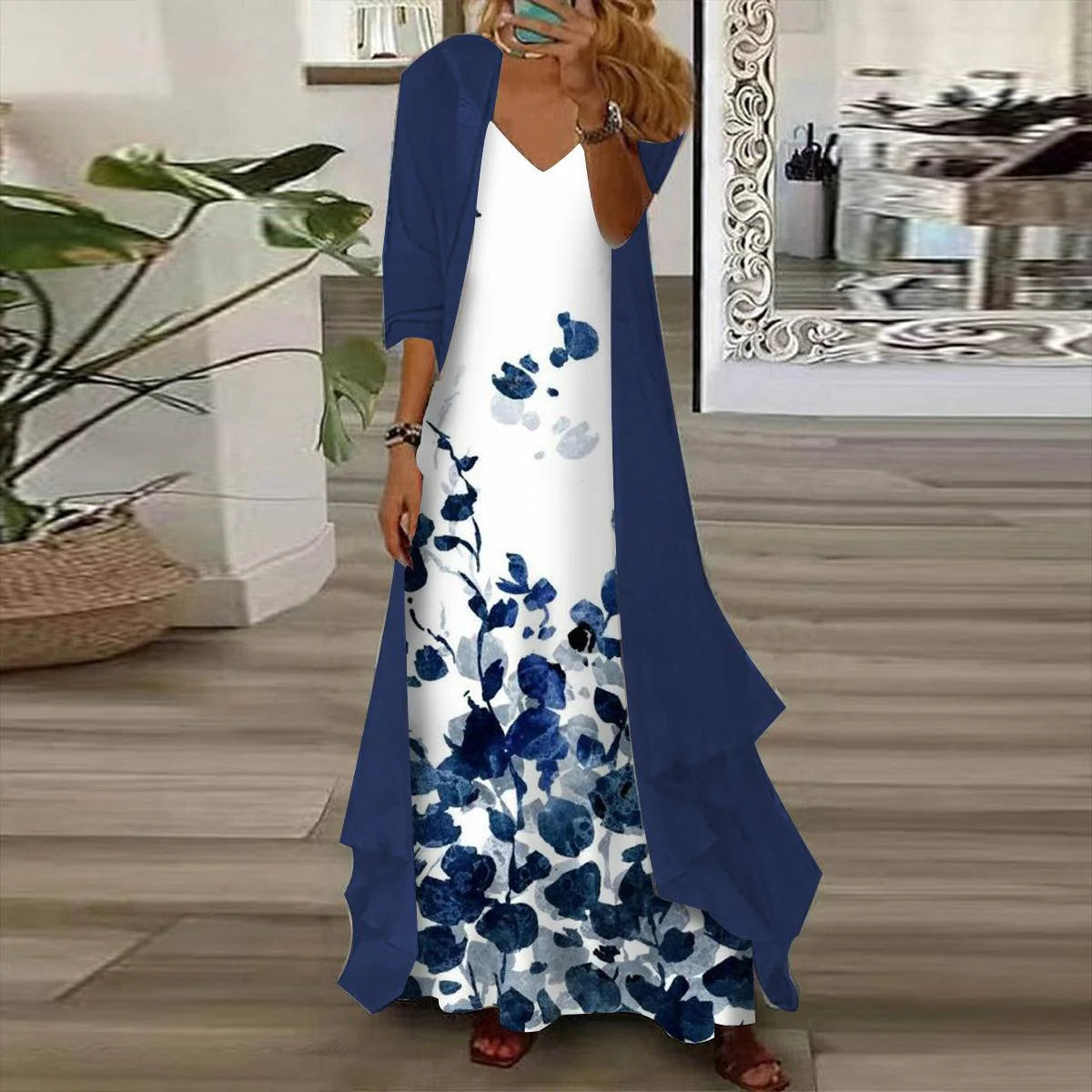 Blue and white maxi set