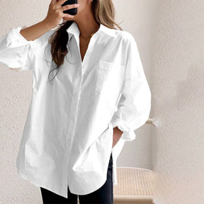 StrickSinn® - White plain shirt with collar and long sleeves