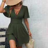 SpringStil® - Green short sleeve plain mini dress