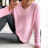 HerbstTrend® - Süßer rosa einfarbiger Pullover mit langen Ärmeln