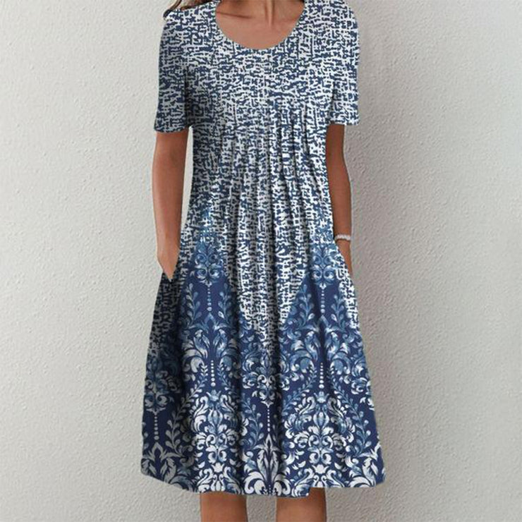 Naturlux® - Temperament blue midi dress with vintage print