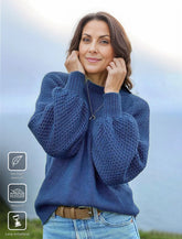 Even&amp;Vil® - Beautiful plain blue sweater with balloon sleeves