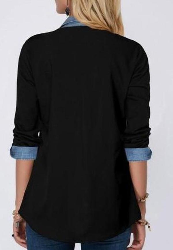 Even&amp;Vil® - Two looks in 1 denim black blouse