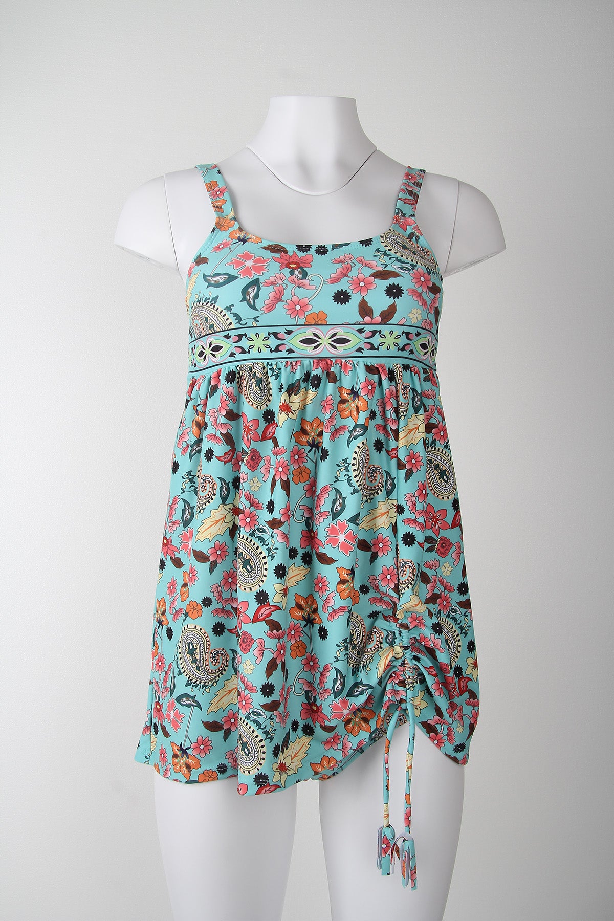 SpringStil® - Turquoise blue tankini swimsuit with floral print