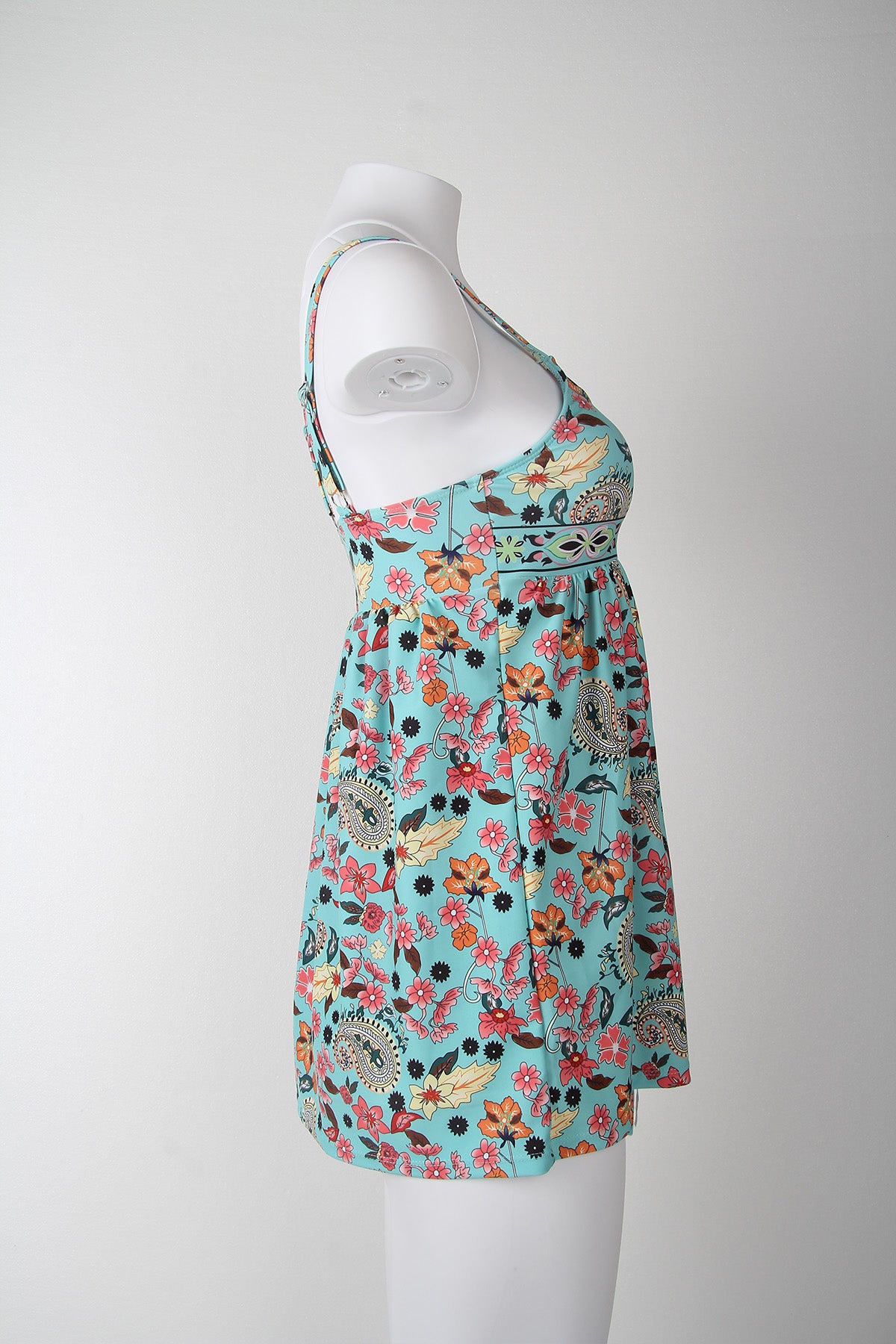 SpringStil® - Turquoise blue tankini swimsuit with floral print