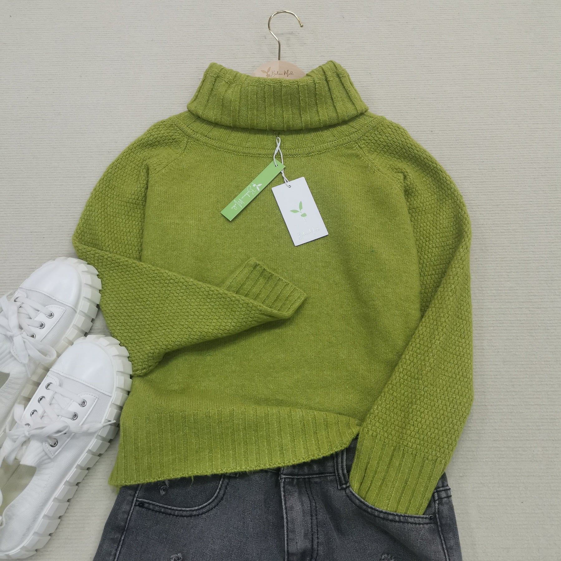 HerbstTrend® - Grass green oversized knitted turtleneck sweater