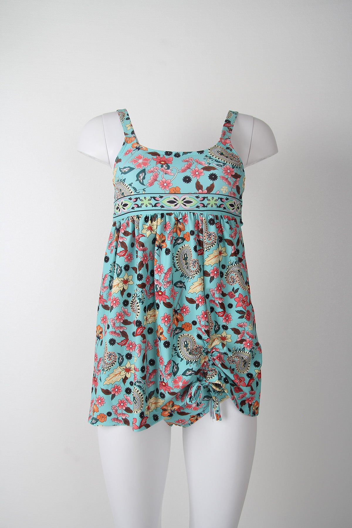 SpringStil® - Turquoise blue tankini swimsuit with floral print