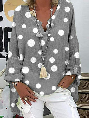 Even&amp;Vil® - Modern white dotted relaxed grey blouse tunic top