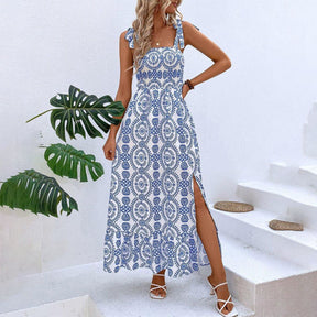 SpringStil® - Blue sleeveless strap maxi dress