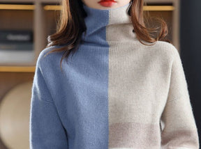 WinterStil® - Fluffy color block sweater with high neck