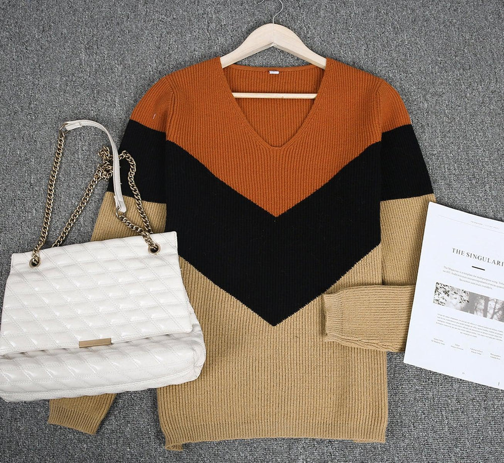 Monci® - Autumn colored chevron knit sweater