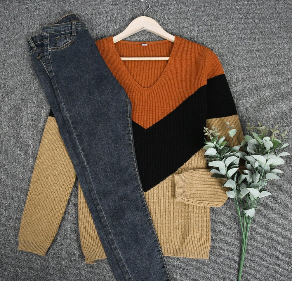 Monci® - Autumn colored chevron knit sweater