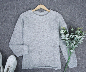 FallStil® - Comfortable plain grey sweater with round neck