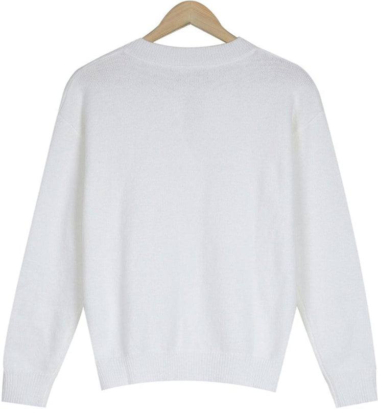 Naturlux® - Classic plain white sweater with button placket