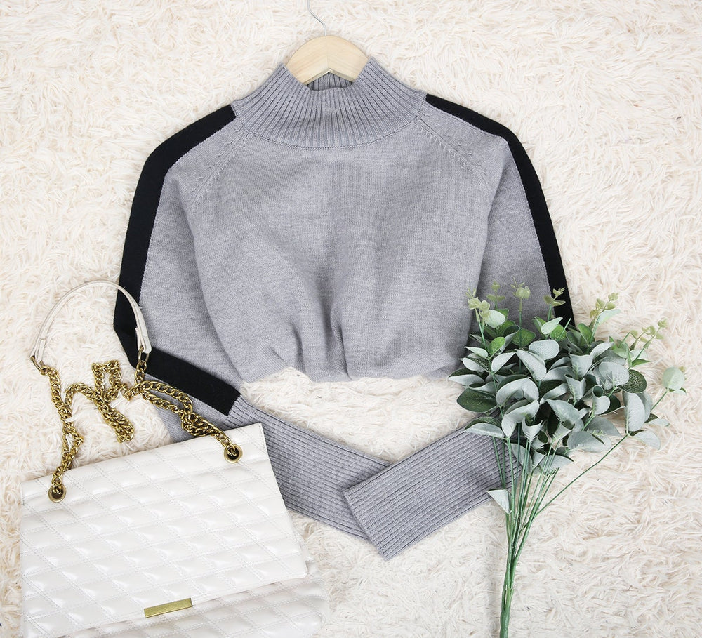 WinterStil® - Slate grey and black striped turtleneck sweater