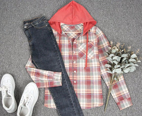 HerbstTrend® - 90s Check Hoodie Button Placket