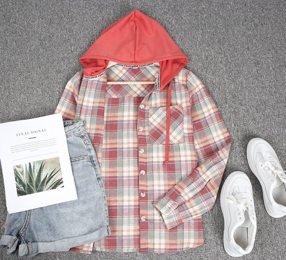 HerbstTrend® - 90s Check Hoodie Button Placket