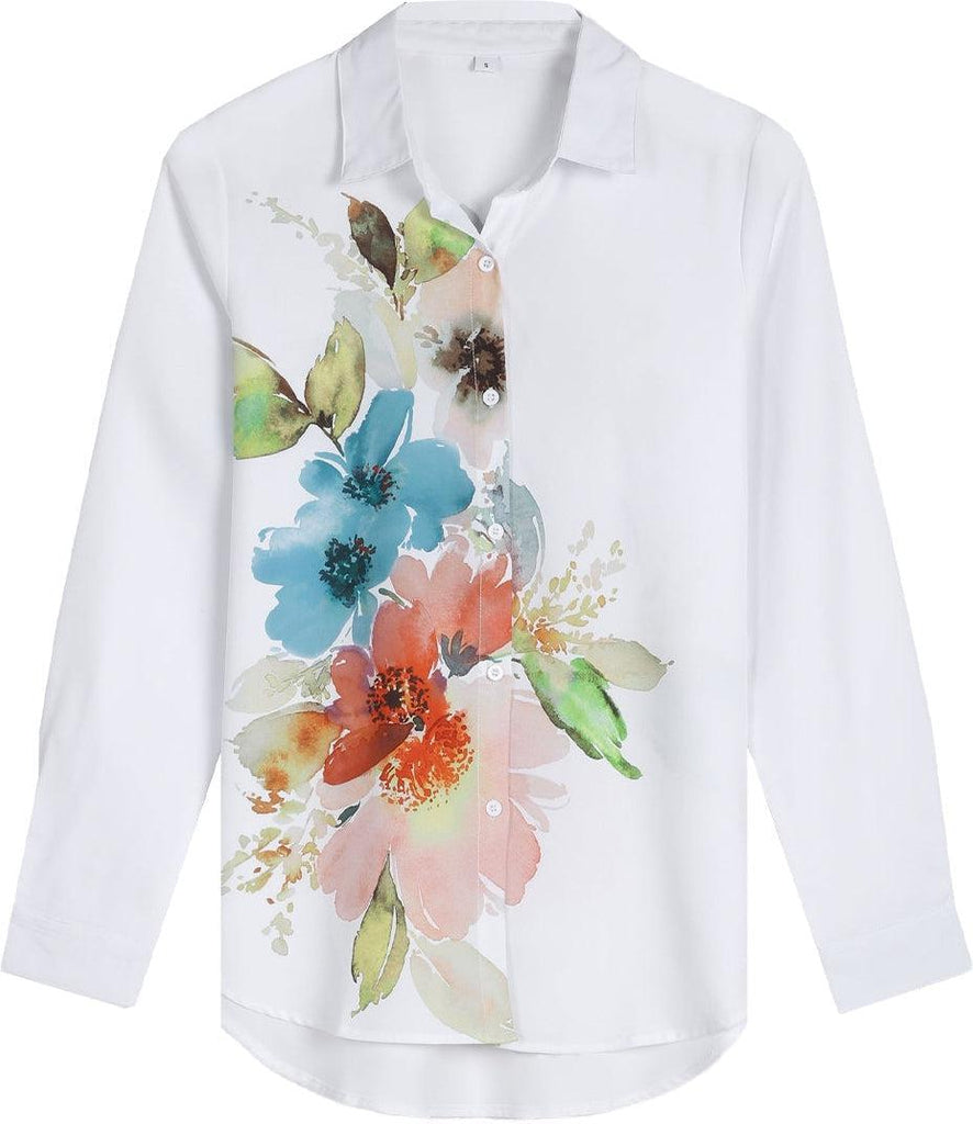 SpringStil® - Watercolor flower button placket tunic blouse