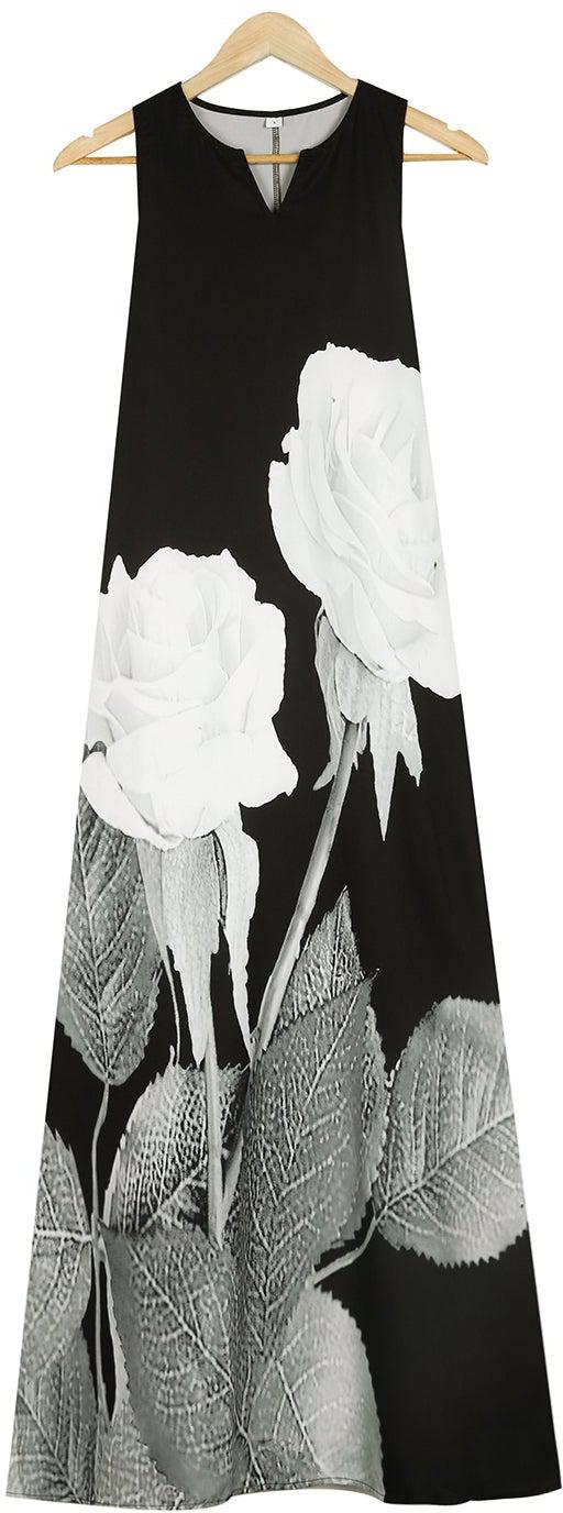 FallStil® - Sleeveless maxi dress with white roses