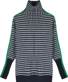 Even&amp;Vil® - Green striped sweater with black and white diamond pattern