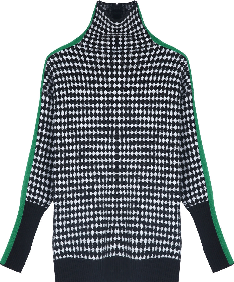 Even&amp;Vil® - Green striped sweater with black and white diamond pattern