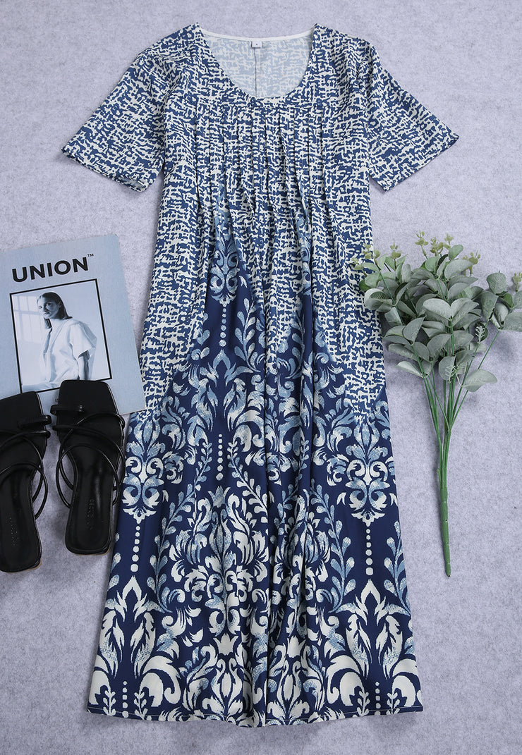 Naturlux® - Temperament blue midi dress with vintage print