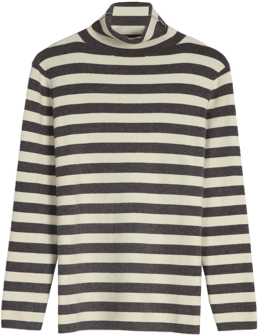 PureWear® - Neutral and Coffee Horizontal Striped Turtleneck Sweater