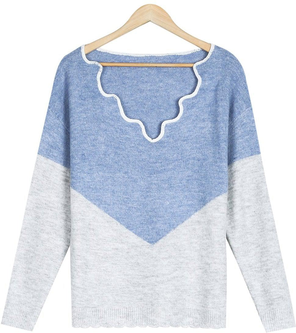 WinterStil® - Sky blue and white color block sweater