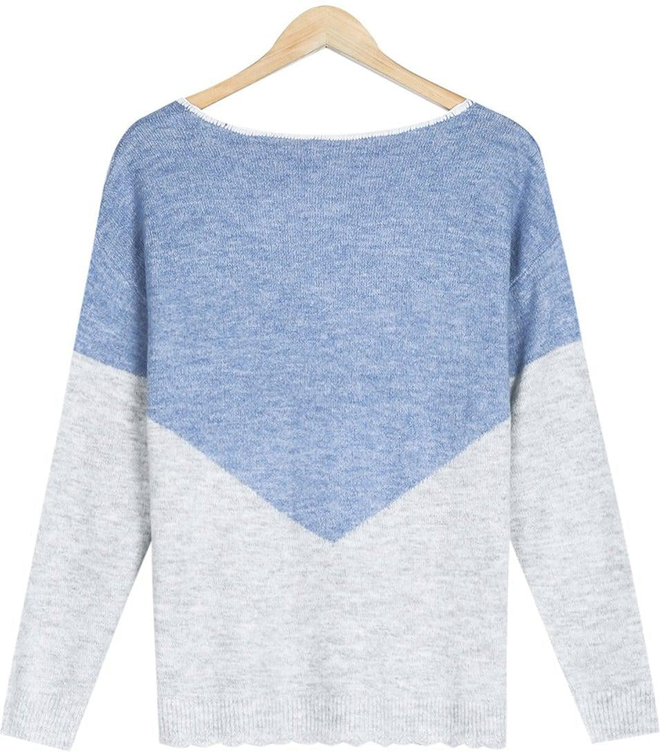 WinterStil® - Sky blue and white color block sweater