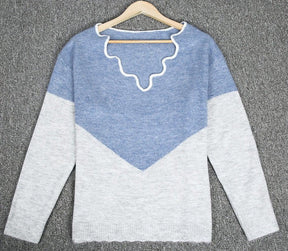 WinterStil® - Sky blue and white color block sweater