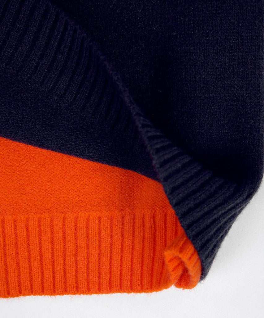 FallStil® - Navy and orange sweater with retro stripes 