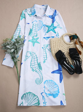 EcoExotica® - Starfish Shell Blue White Blouse Dress