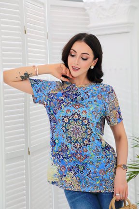 SpringStil® - Beautiful short-sleeved top with blue print