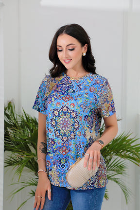 SpringStil® - Beautiful short-sleeved top with blue print