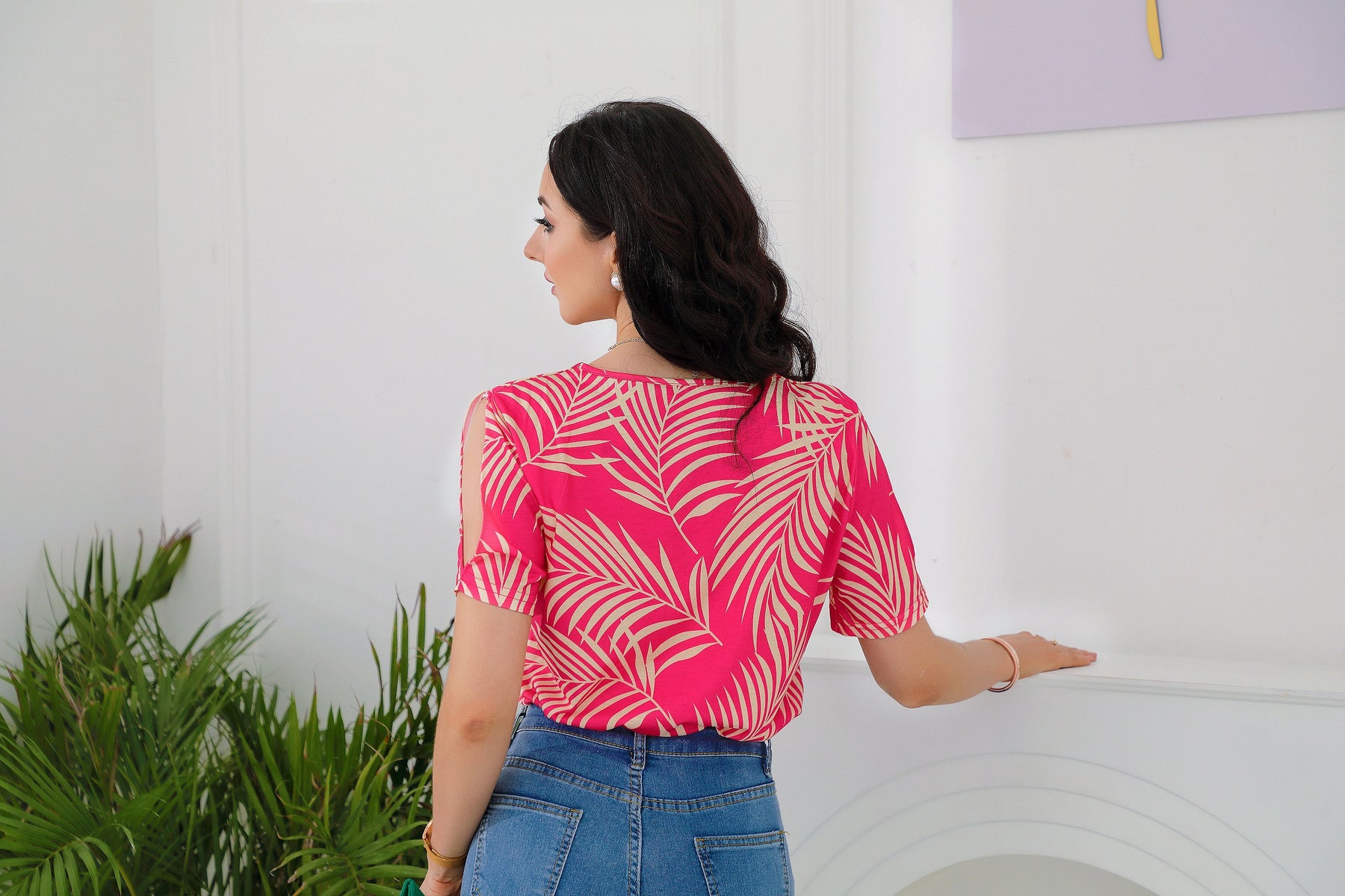 SpringStil® - Rose red top with split sleeves and print