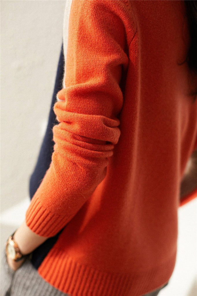 FallStil® - Navy and orange sweater with retro stripes 