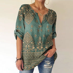 Even&amp;Vil® - Emerald Sage Green Luxe Print Tunic Blouse Top