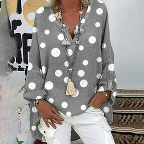 Even&amp;Vil® - Modern white dotted relaxed grey blouse tunic top