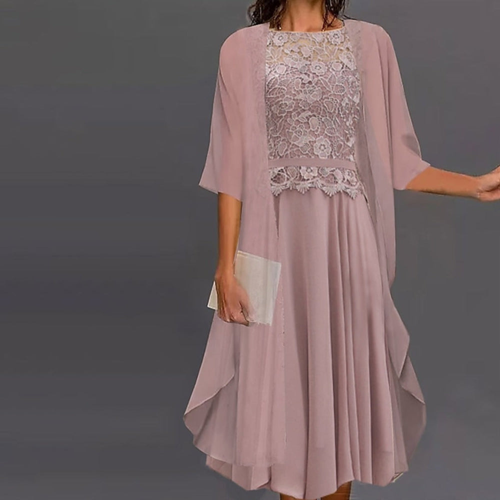 FallStil® - Pink lace midi dress with half sleeves