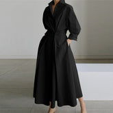 FallStil® - Black maxi dress with folded collar and side pockets